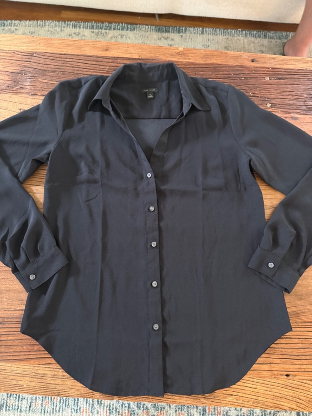Ann Taylor Black Button-Down Collared Blouse